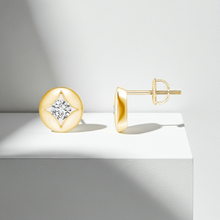 14K Solid Gold Center Star Diamond Earrings