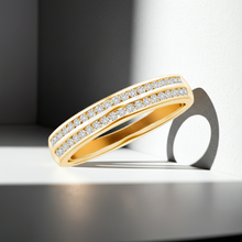 14K Solid Gold Channel Setting Dubble Line Diamond Wedding Ring