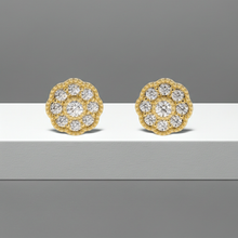 14K Solid Gold Diamond Flower Earrings screw back stud