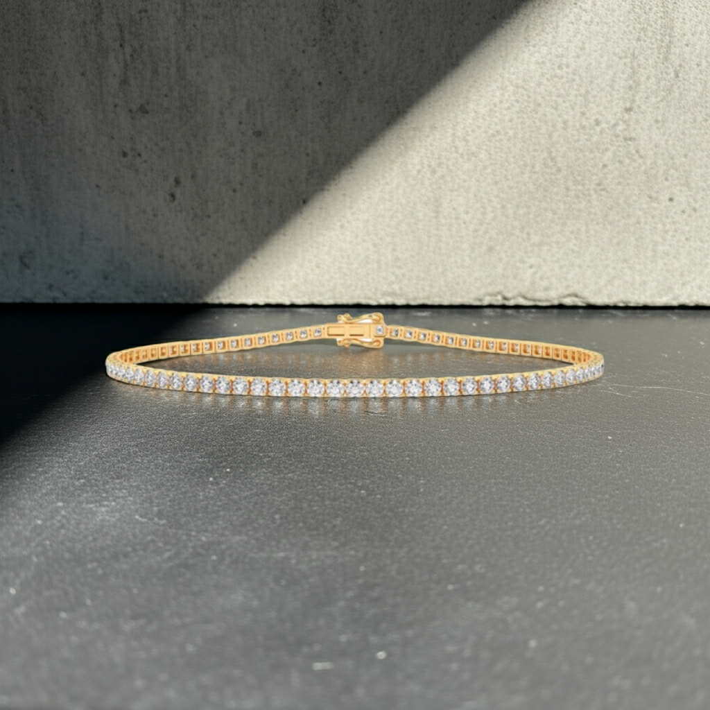 1.35 MM 14K Solid Gold 4 Prong Side Link Tennis Bracelet 1.25 CTW - 1.80 CTW