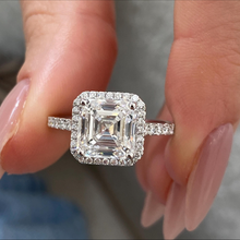 Unique Asscher Cut Diamond Single Halo 14K Solid Gold Engagement Ring