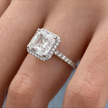 Unique Asscher Cut Diamond Single Halo 14K Solid Gold Engagement Ring