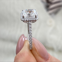 Unique Asscher Cut Diamond Single Halo 14K Solid Gold Engagement Ring