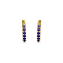 blue Saffire yellow gold earrings hoop