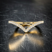 14K Solid Gold Diamond V Shape Pave Setting Stacking Ring Band