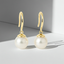 14K Solid Gold 9.00 MM Real South Sea Pearl Drop Earrings
