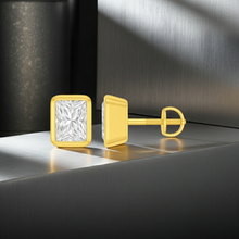 Radiant Cut 14K Solid Gold Bezel Setting Solitaire Diamond Earrings Stud - IGI Certified