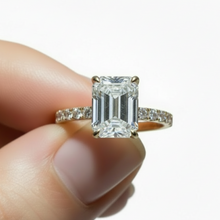 2 to 4 Carat Emerald Cut Pave Setting 14K Solid Gold Solitaire Diamond Engagement Ring