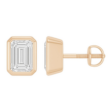 Emerald Cut 14K Solid Gold Bezel Setting Solitaire Diamond Earrings Stud - IGI Certified