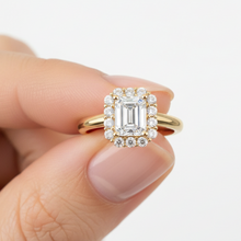 Emerald Cut Halo Style 14K Solid Gold Diamond Ring IGI Certified