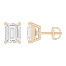 Emerald Cut Diamond Solitaire Prong Setting 14K Solid Gold Earrings Stud - IGI Certified
