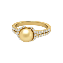 Golden Champagne 9.00 MM Real South Sea Pearl 14K Solid Gold Luxurious Diamond Ring