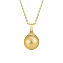 14K Solid Gold Golden South Sea Pearl Pendant – AAA Lustrous 9 MM Statement Piece