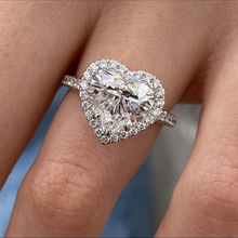 Stunning Heart Shape Diamond Single Halo Pave Band 14K Solid Gold Engagement Ring