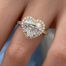 Stunning Heart Shape Diamond Single Halo Pave Band 14K Solid Gold Engagement Ring