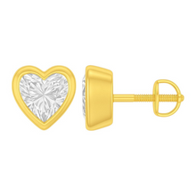 Heart Cut Diamond Bezel Setting 14K Solid Gold Solitaire Earrings Stud - IGI Certified