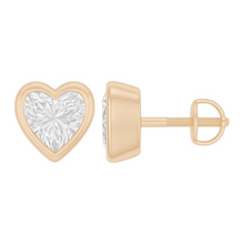 Heart Cut Diamond Bezel Setting 14K Solid Gold Solitaire Earrings Stud - IGI Certified