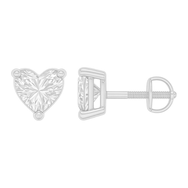 Heart Cut Solitaire Diamond Prong Setting 14K Solid Gold Earrings Stud - IGI Certified