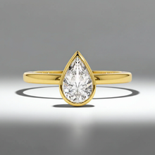 14K Solid Gold Bezel Setting Pear Cut Solitaire Diamond Ring - IGI Certified