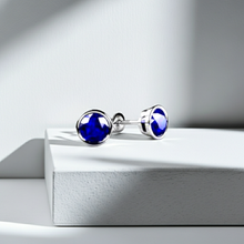 14K Solid Gold Blue Saffire Bezel Earrings Stud