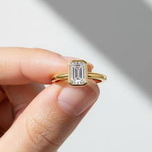 14K Solid Gold Bezel Emerald Cut Solitaire Diamond Ring - IGI Certified