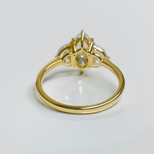 Marquies Cut Diamond 3 Stone Side Moon 14K Solid Gold Engagement Ring