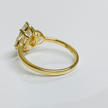 Marquies Cut Diamond 3 Stone Side Moon 14K Solid Gold Engagement Ring