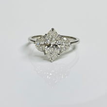 Marquies Cut Diamond 3 Stone Side Moon 14K Solid Gold Engagement Ring