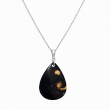 Natural Black Mobe Pearl Teardrop Pendant Necklace 14K Solid Gold Statement Jewelry