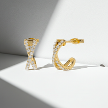 14K Solid Gold Cross Pave Setting Earrings