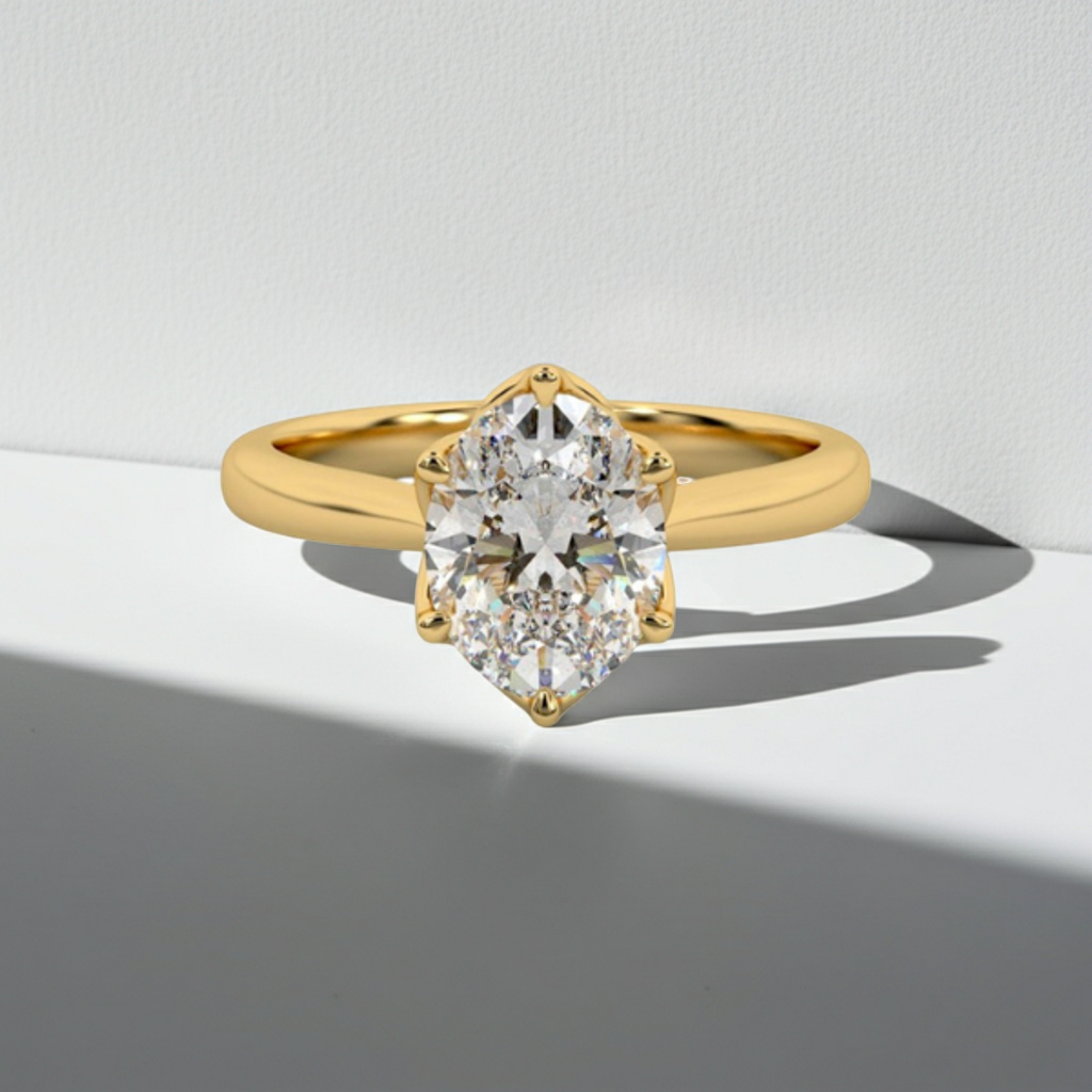 3 Carat Oval Cut Cathedral Setting Hidden Halo Solitaire Diamond 14K Solid Gold Ring