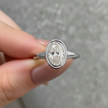 Oval Cut Diamond Bezel Setting 14K Solid Gold Solitaire Ring For Women