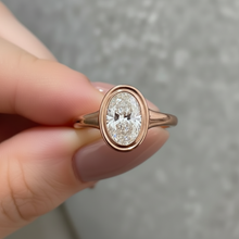 Oval Cut Diamond Bezel Setting 14K Solid Gold Solitaire Ring For Women