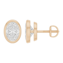 Oval Cut Diamond Bezel Setting 14K Solid Gold Solitaire Earrings Stud - IGI Certified