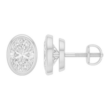 Oval Cut Diamond Bezel Setting 14K Solid Gold Solitaire Earrings Stud - IGI Certified
