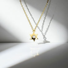 14K Solid Gold Burnish Style Star Diamond Necklace