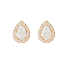 Pear Shape Halo 14K Solid Gold Diamond Earrings Set for Women