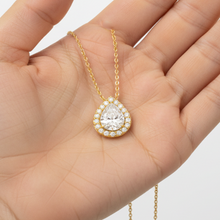Pear Shape Tear drop Halo 14K Solid Gold Diamond Pendant For Her
