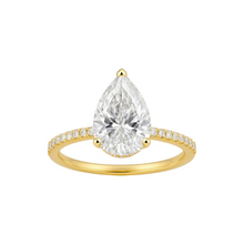 2 Carat Pear Shape Hidden Halo 14K Solid Gold Diamond Engagement Ring