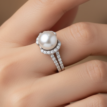 9.00 MM Real White South Sea Pearl 14K Solid Gold Luxurious Diamond Ring
