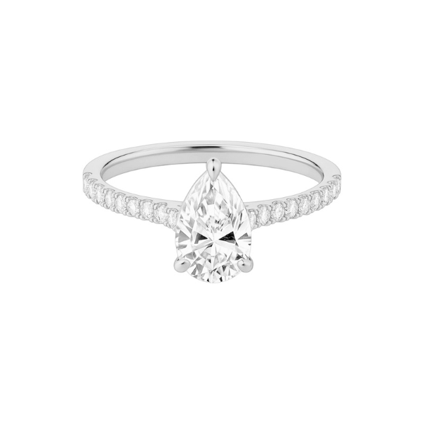 2 Carat Pear Shape Pave Setting Band 14K Solid Gold Diamond Engagement Ring