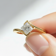 Princess Cut Bypass Setting 14K Solid Gold Engagement Ring