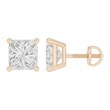 Princess Cut Diamond Solitaire 14K Solid Gold 4 Prong Earrings Stud - IGI Certified