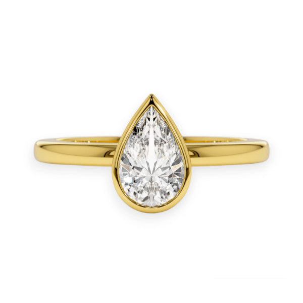 14K Solid Gold Bezel Setting Pear Cut Solitaire Diamond Ring - IGI Certified