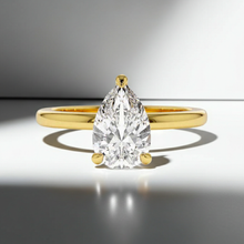 14K Solid Gold 3 Prong Pear Cut Solitaire Diamond Ring - IGI Certified