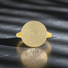 Large Circle 14K Solid Gold Cluster Diamond Statement Ring