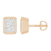 Radiant Cut 14K Solid Gold Bezel Setting Solitaire Diamond Earrings Stud - IGI Certified