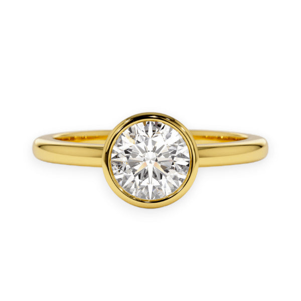 14K Solid Gold Bezel Setting Round Cut Diamond Solitaire Ring - IGI Certified
