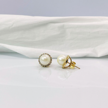 7.00 MM White South Sea Real Pearl Earrings Stud with 14K Gold Diamond Jacket Triple C Diamond's