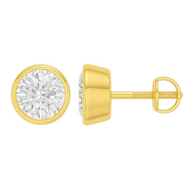 Round Cut Bezel Setting Solitaire 14K Solid Gold Earrings Stud - IGI Certified